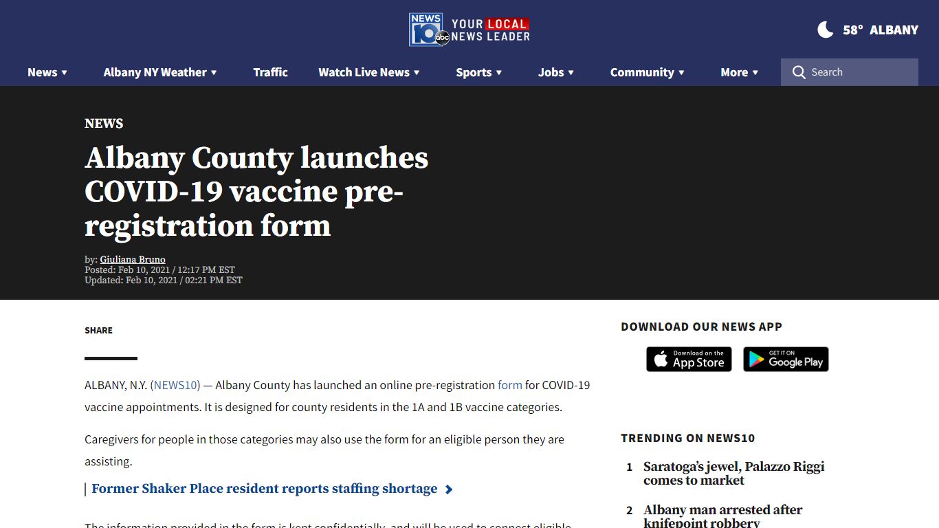Albany County launches COVID-19 vaccine pre-registration form - NEWS10 ABC